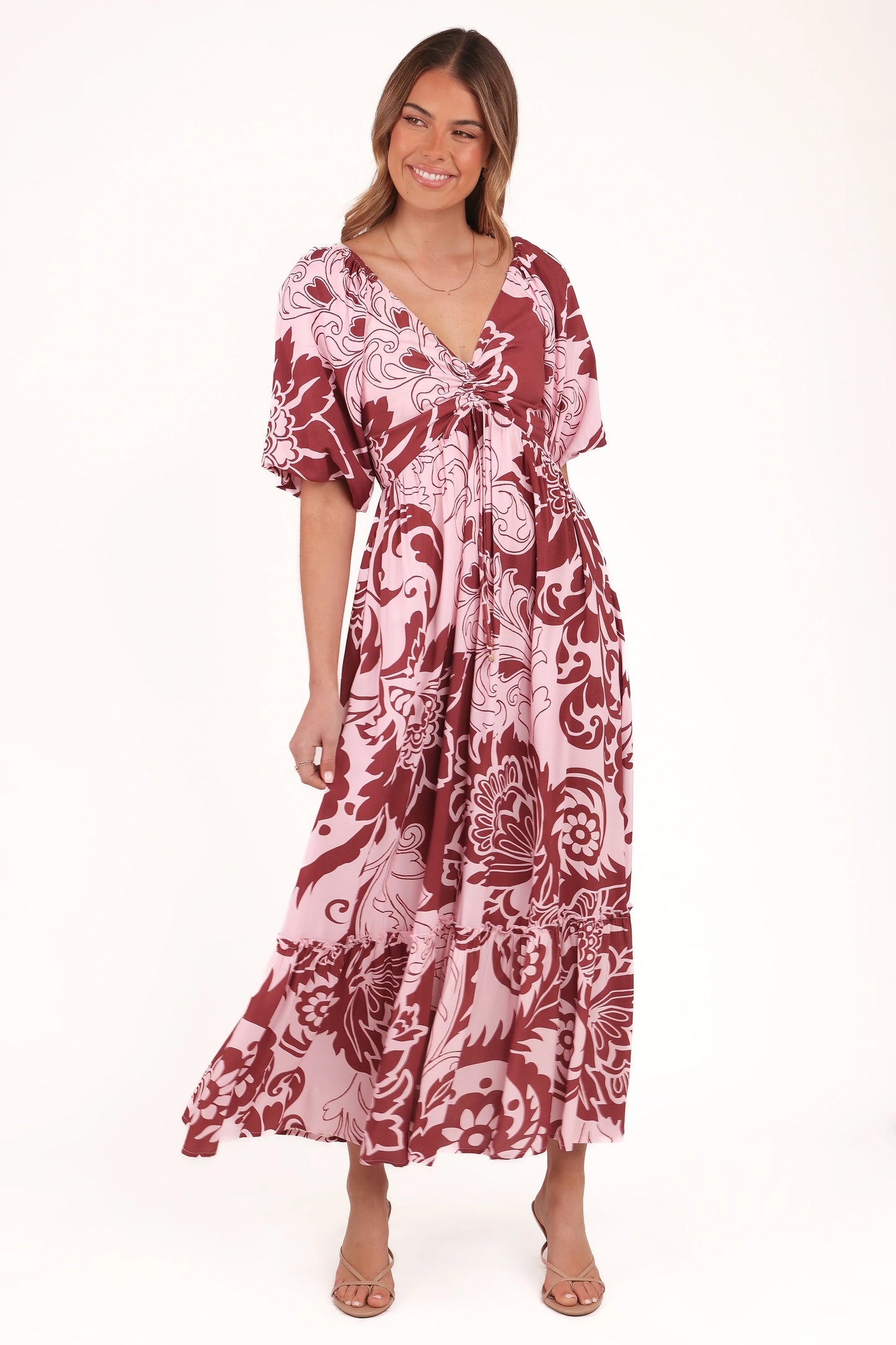 Shanae Maxi Dress Pink Brown Paisley