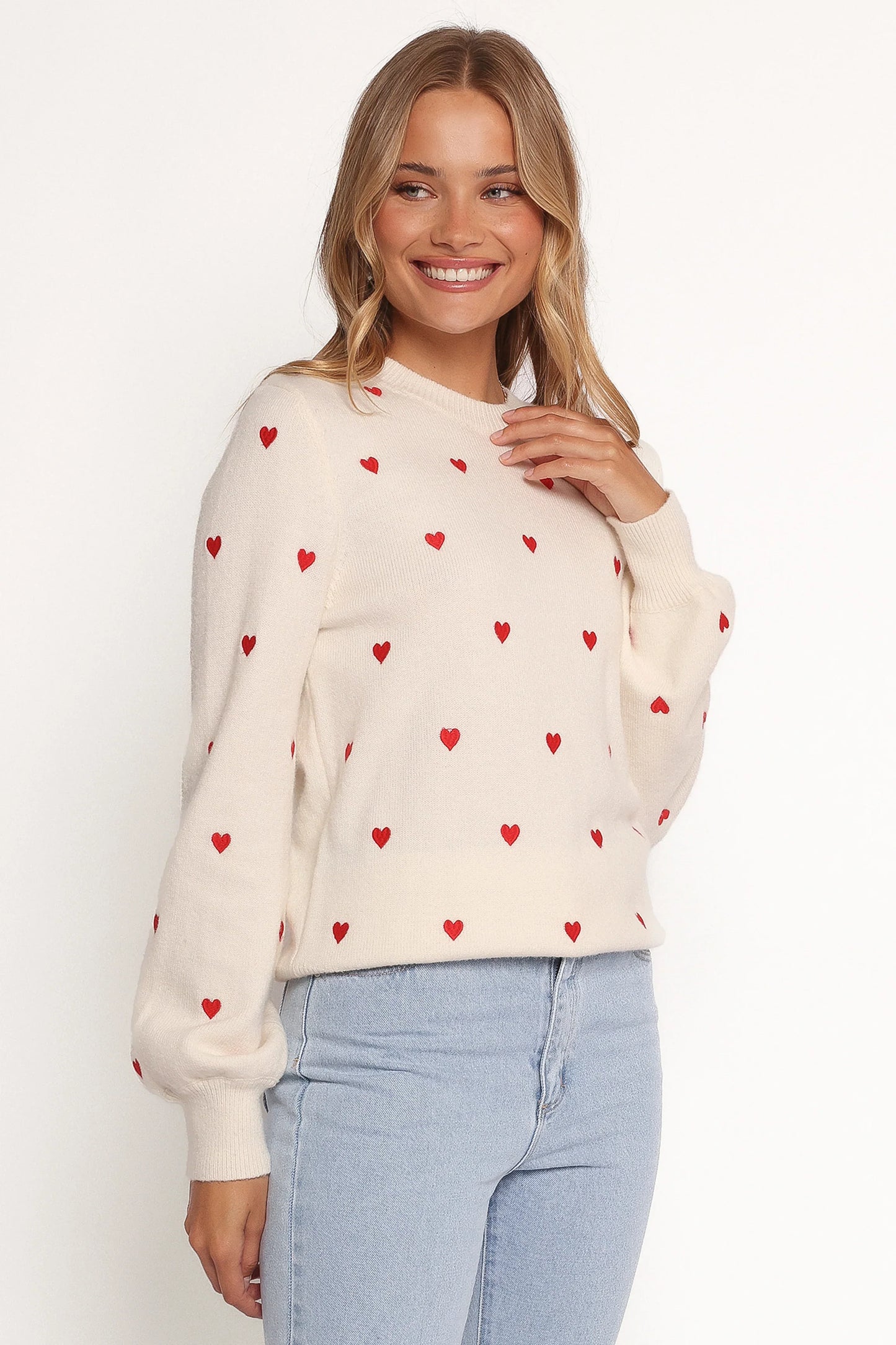 Xadie All Over Mini Heart Sweater Cream Red