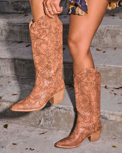 Katinna Embossed Floral Western Boots