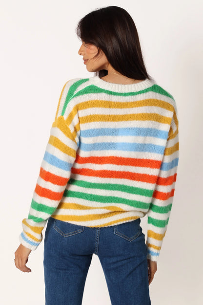 Sasha Multi Stripe Crewneck Knit Sweater Multi