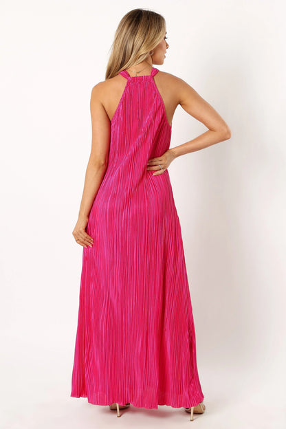 Melody Plisse Halter Maxi Dress Pink