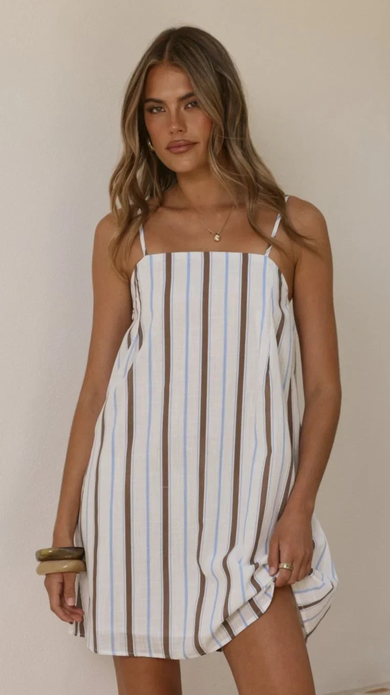 Bethani Mini Dress Choc Blue Stripe