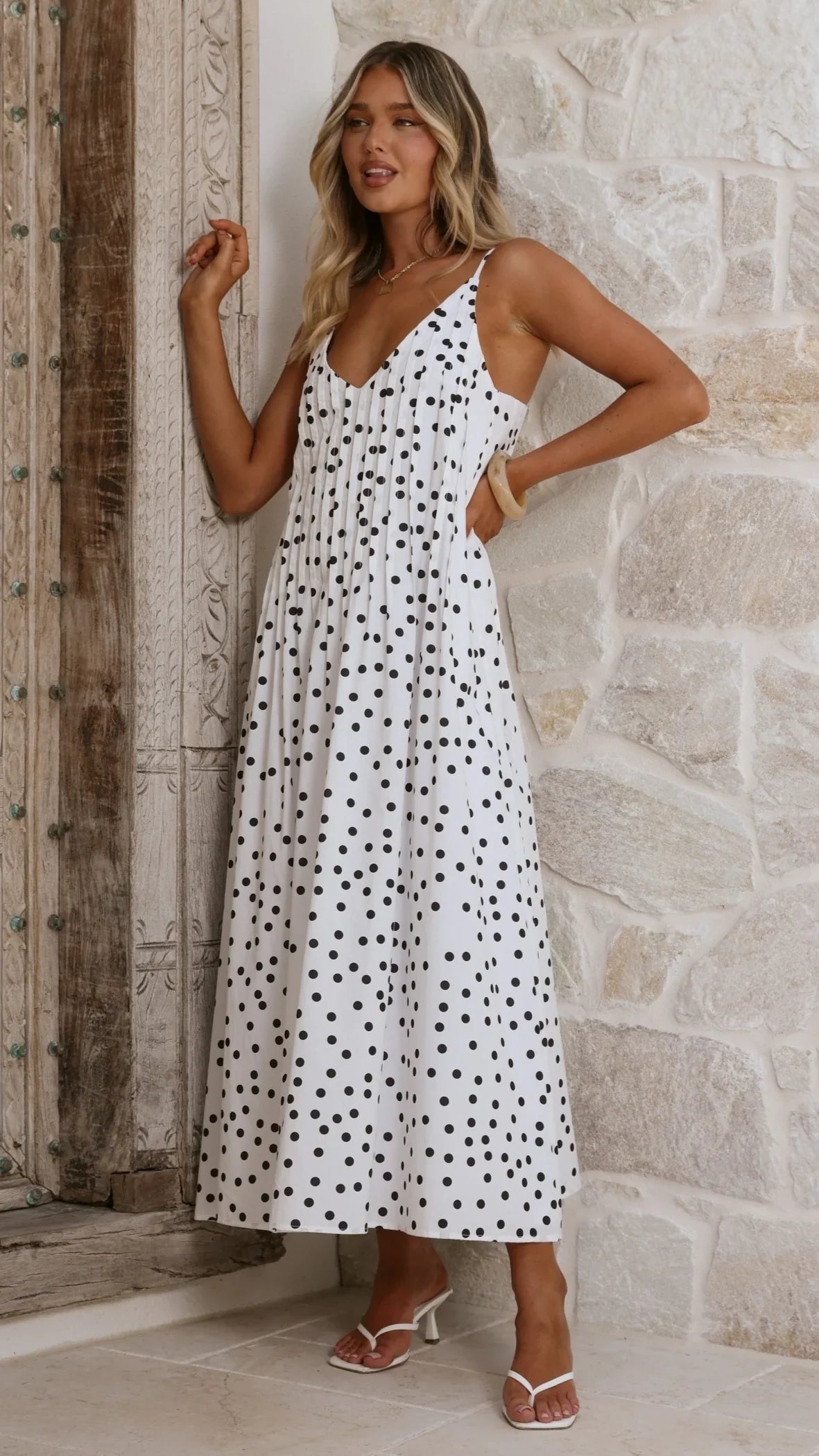 Dimmi Maxi Dress White Black Polka