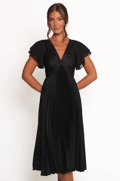 Nova Flutter Sleeve Midi Dress Black