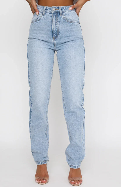 Whos That Girl Straight Leg Denim Jeans Washed Blue