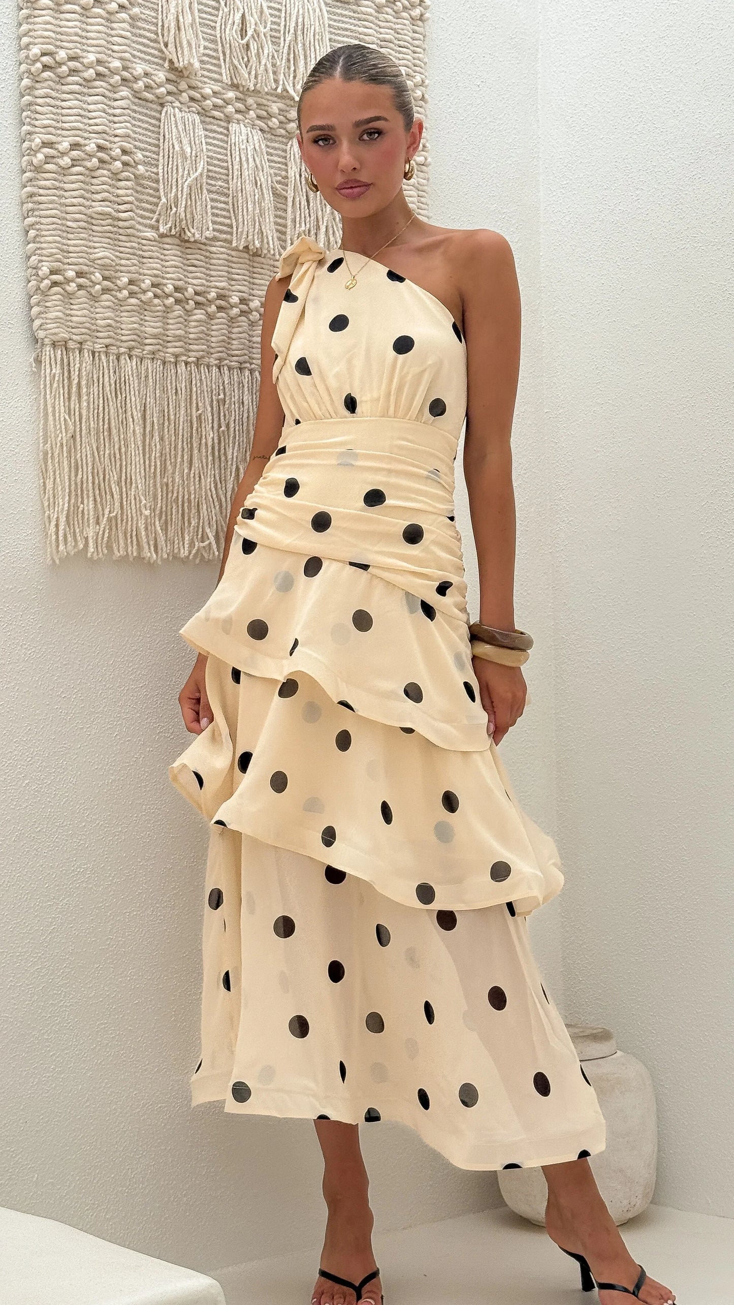 Cassandra Maxi Dress Cream Black Polka Dot
