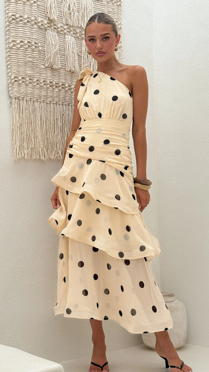 Cassandra Maxi Dress Cream Black Polka Dot