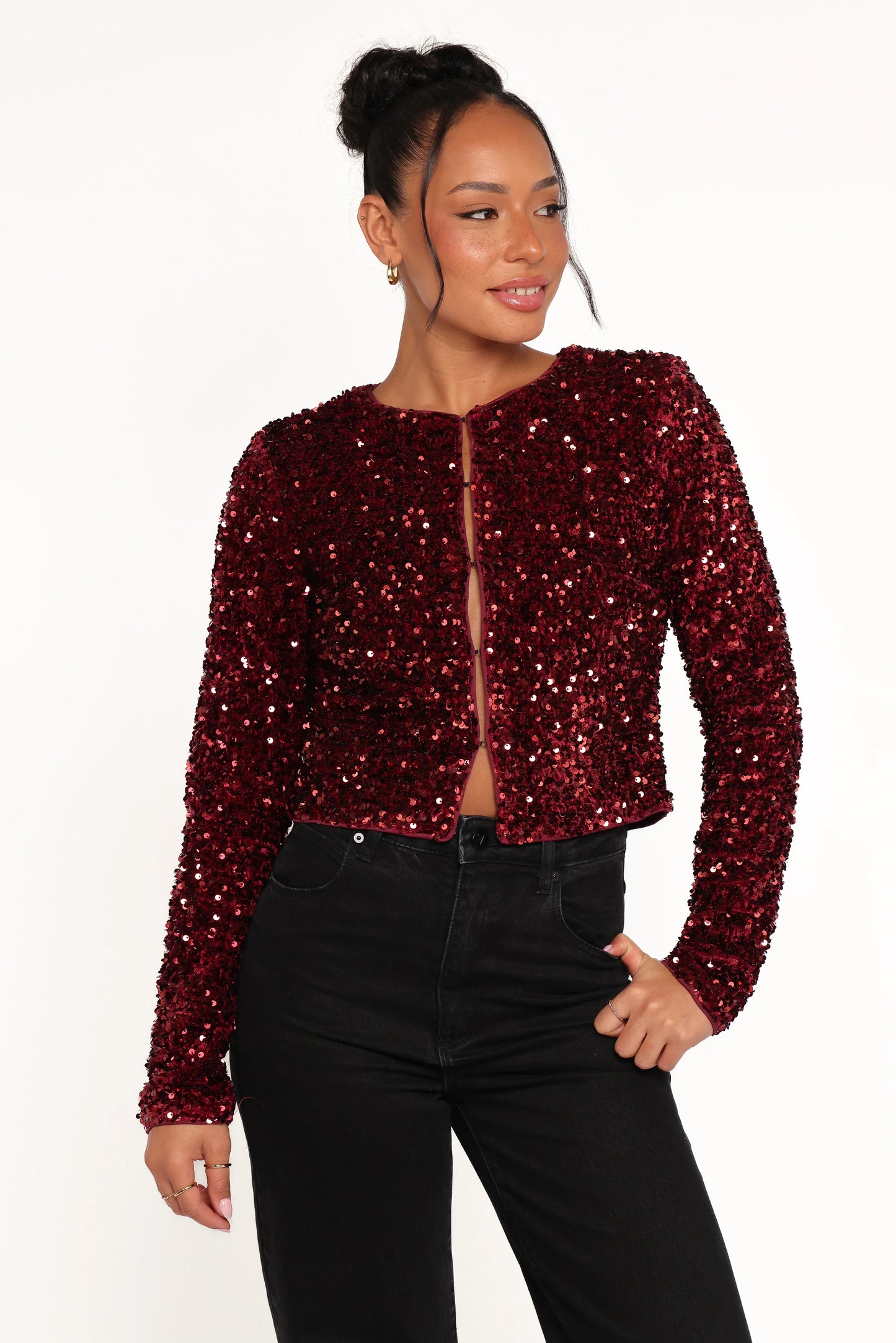 Scarlette Cropped Jacket Burgundy Sequin
