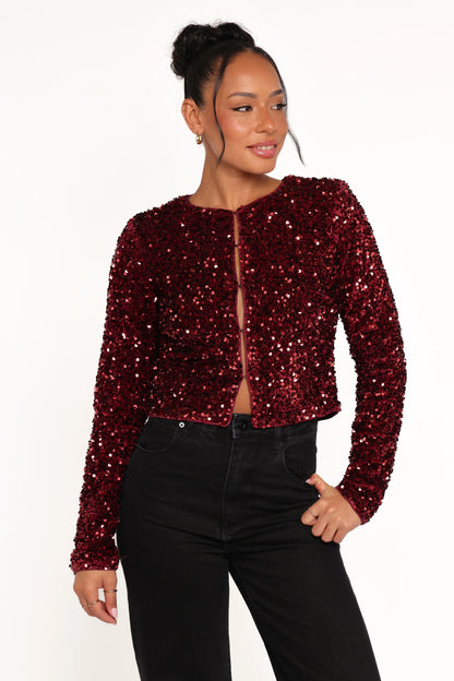 Scarlette Cropped Jacket Burgundy Sequin