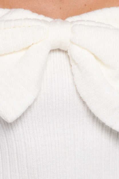 Helene Bow Off Shoulder Knit Sweater Ivory