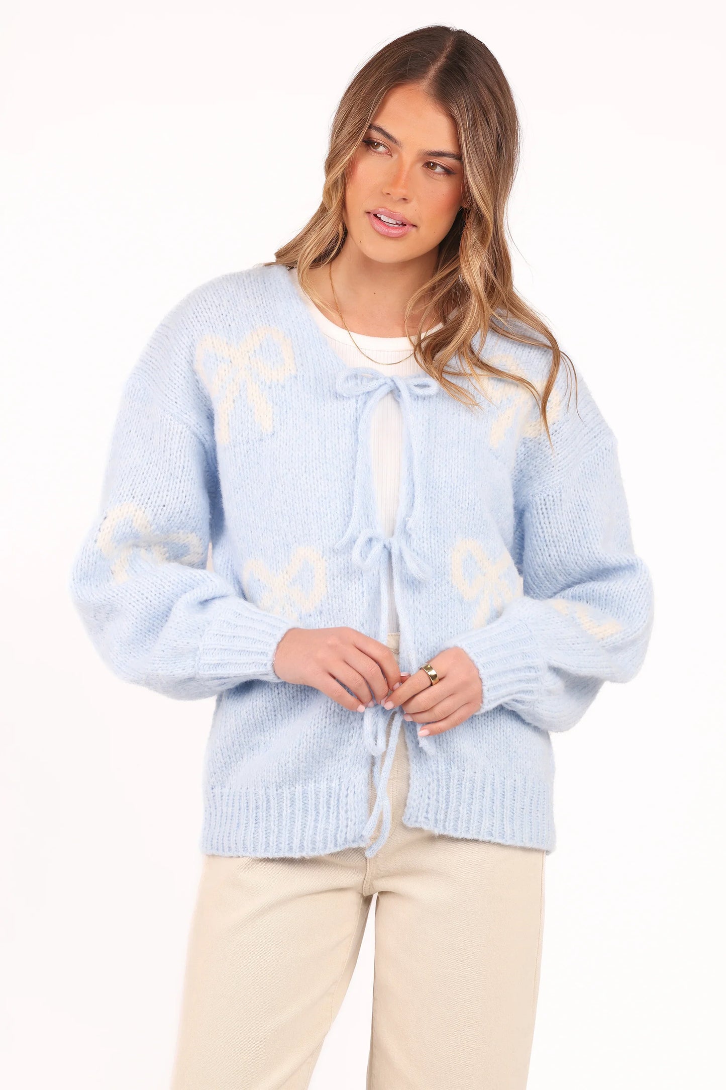 Vienna Bow Cardigan Pale Blue