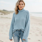 Boho Mock Neck Loose Knit Pullover Sweater