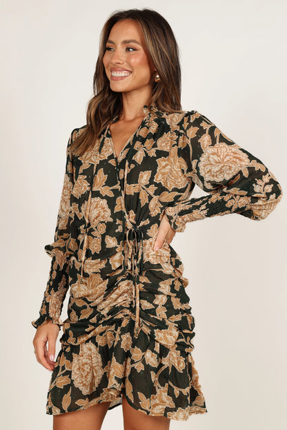 Micha Ruched High Neck Mini Dress Pine Gold