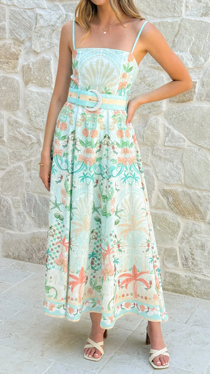 Nellie Midi Dress Aqua Aurora Print