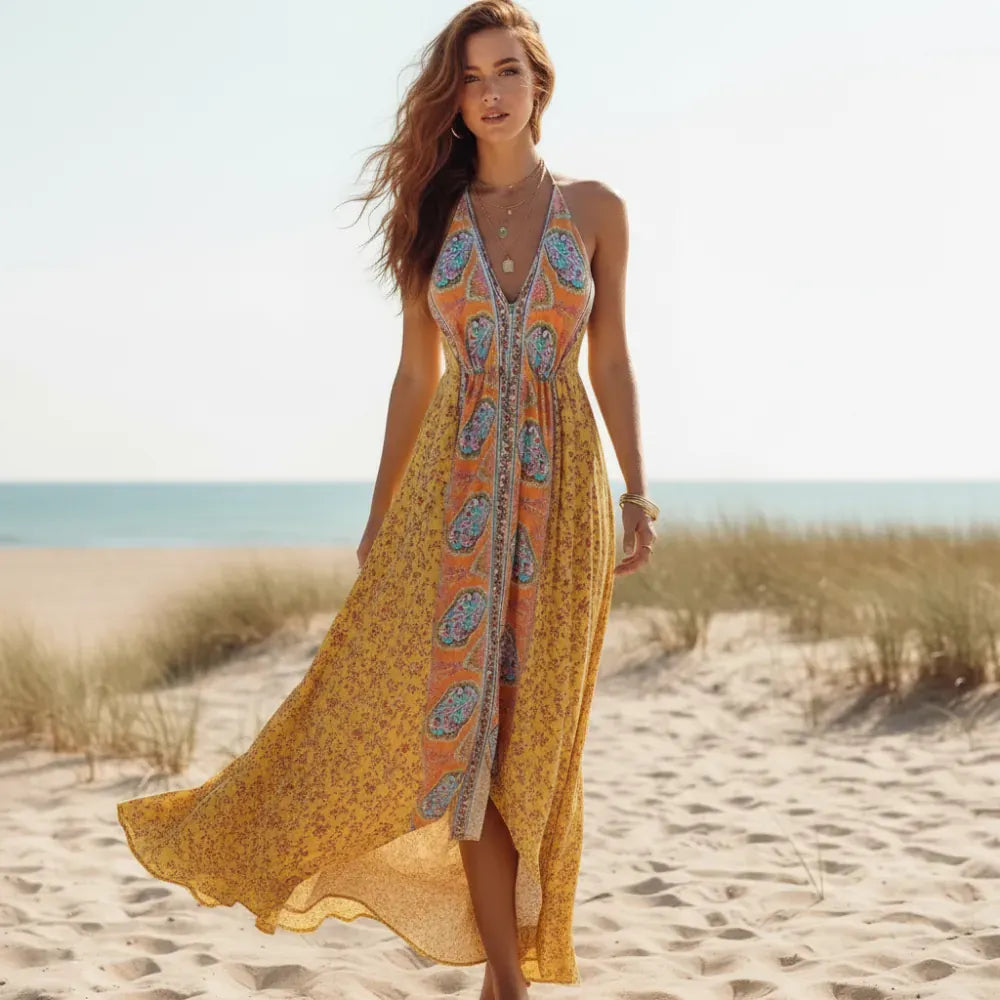 Floral Halter High Low Maxi Dress