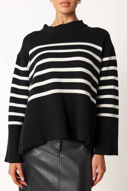 Avalynn Striped Knit Sweater Black White