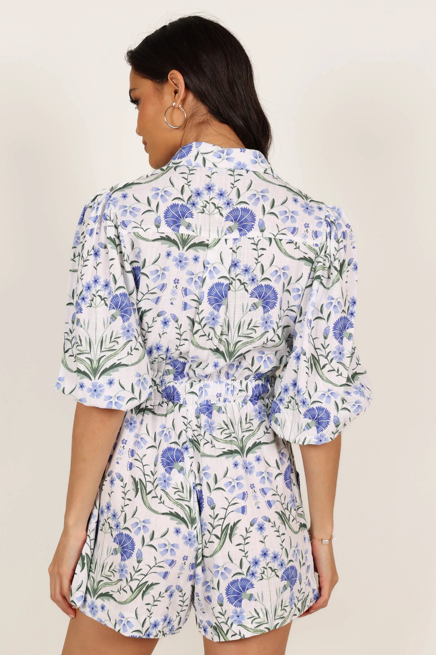 Annie Linen Romper Blue Floral