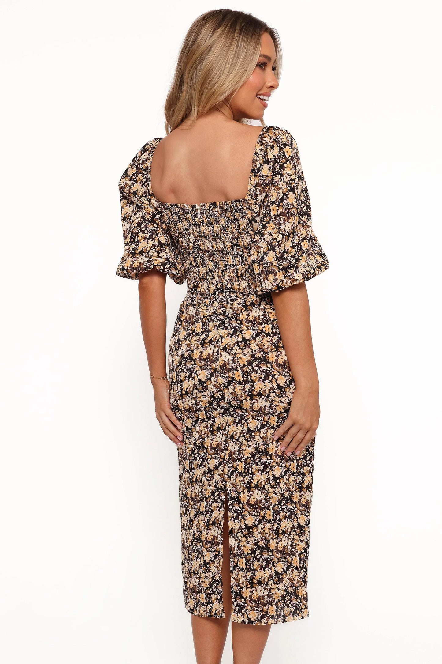 Oona Midi Dress Black Ditsy Floral