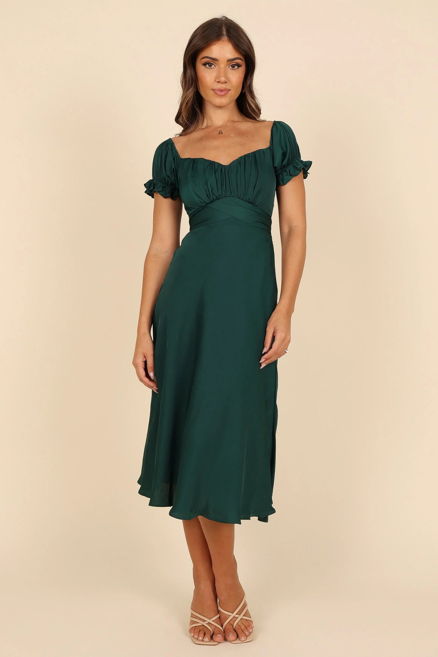 Mickenna Sweetheart Frill Midi Dress Emerald