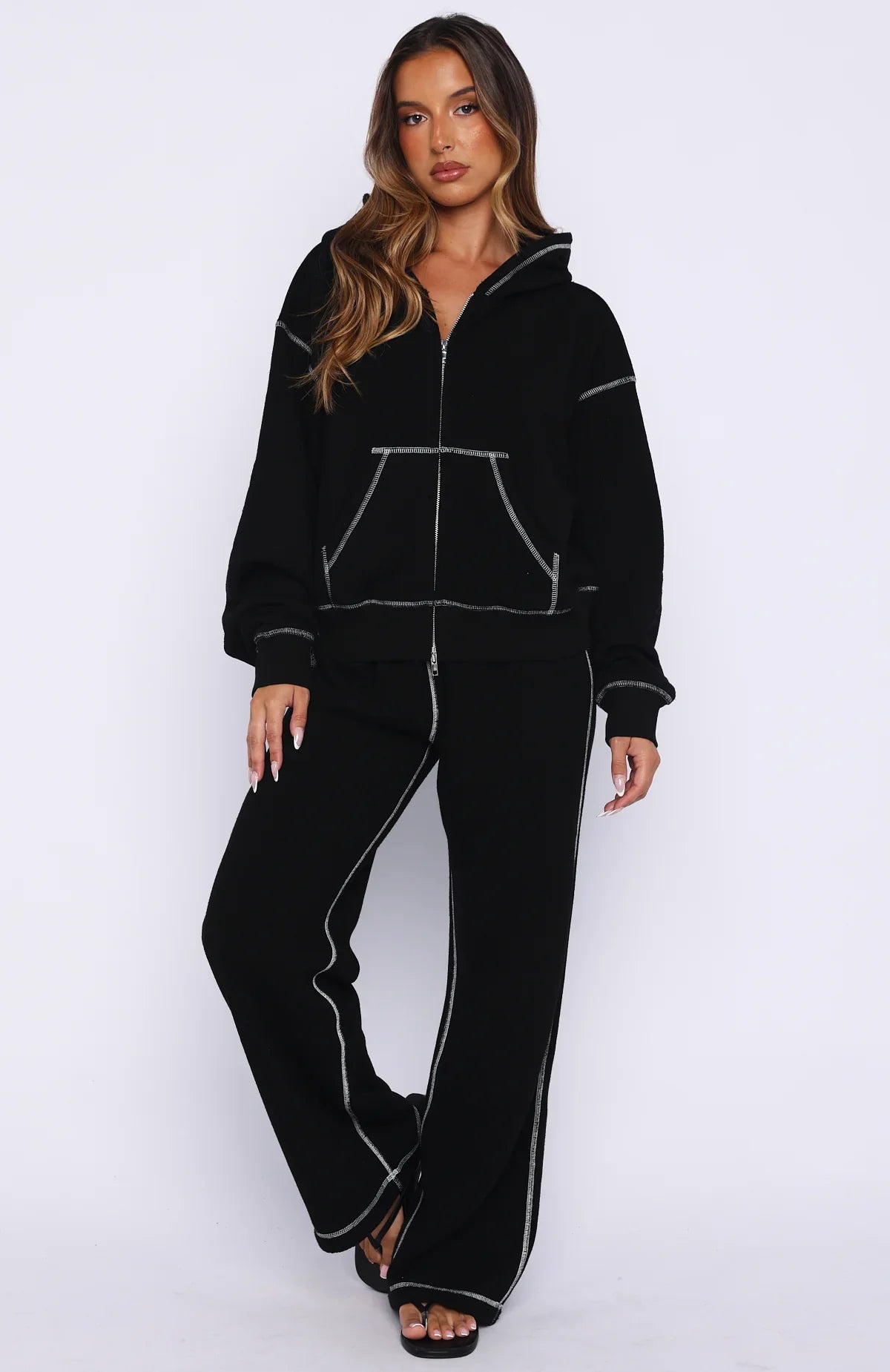 Flashing By Boxy Zip Front Hoodie Black