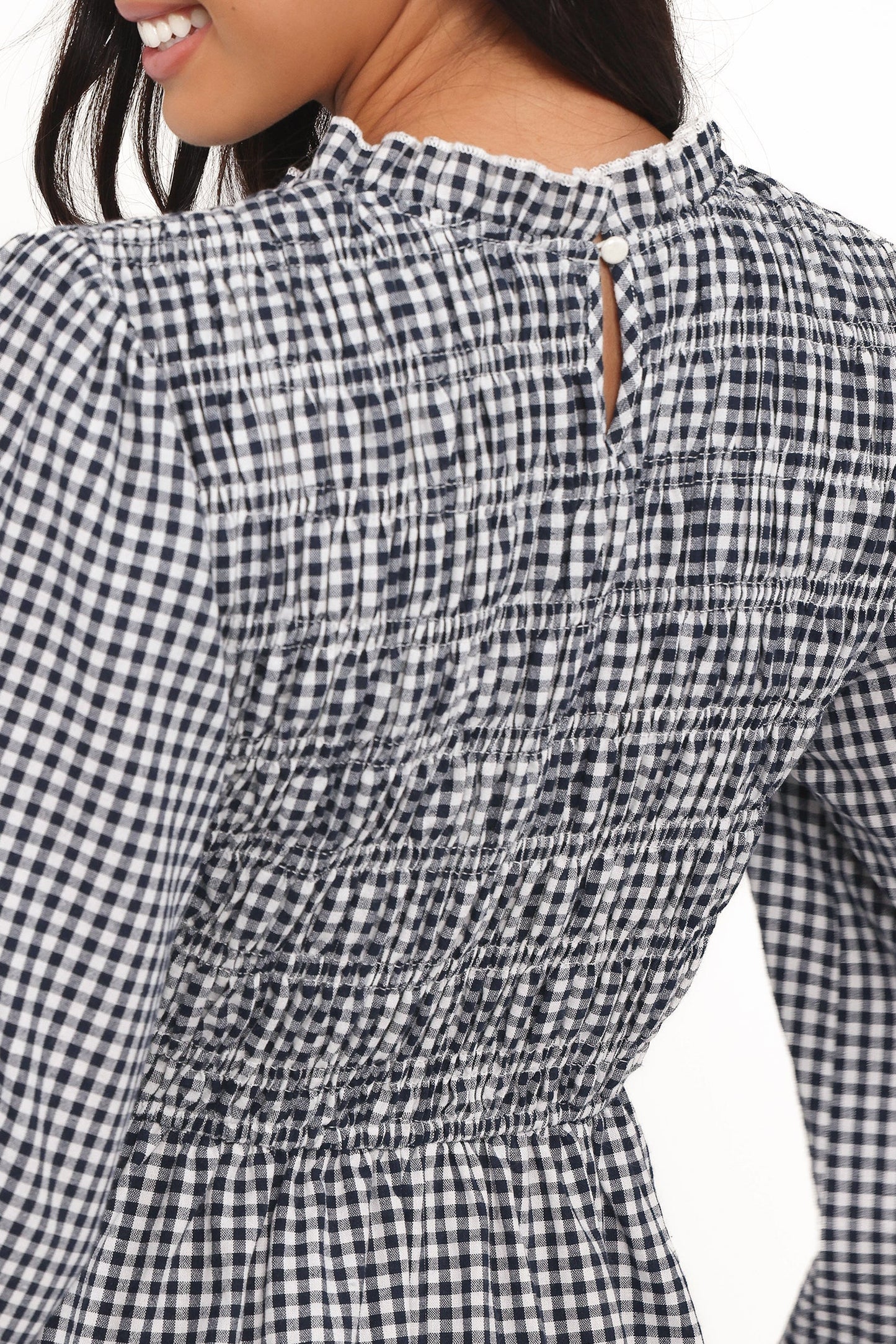 Jessen Long Sleeve Mini Dress Navy Gingham
