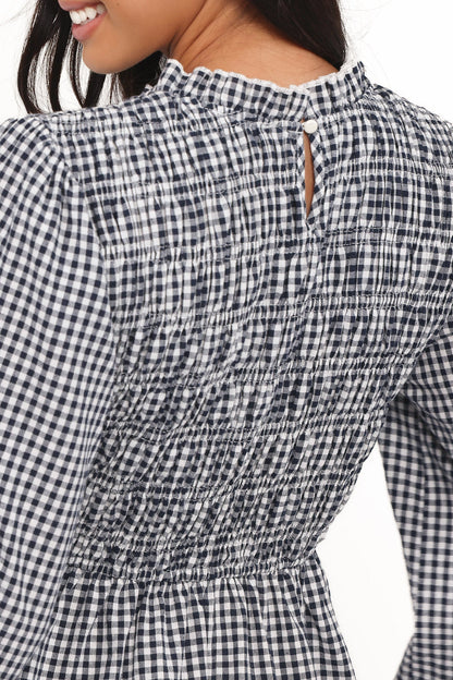 Jessen Long Sleeve Mini Dress Navy Gingham