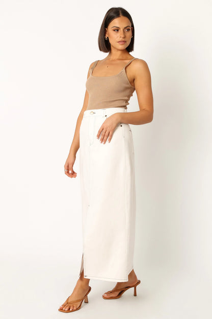 Rana Denim Midi Skirt White