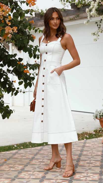 Indigo Midi Dress White Denim