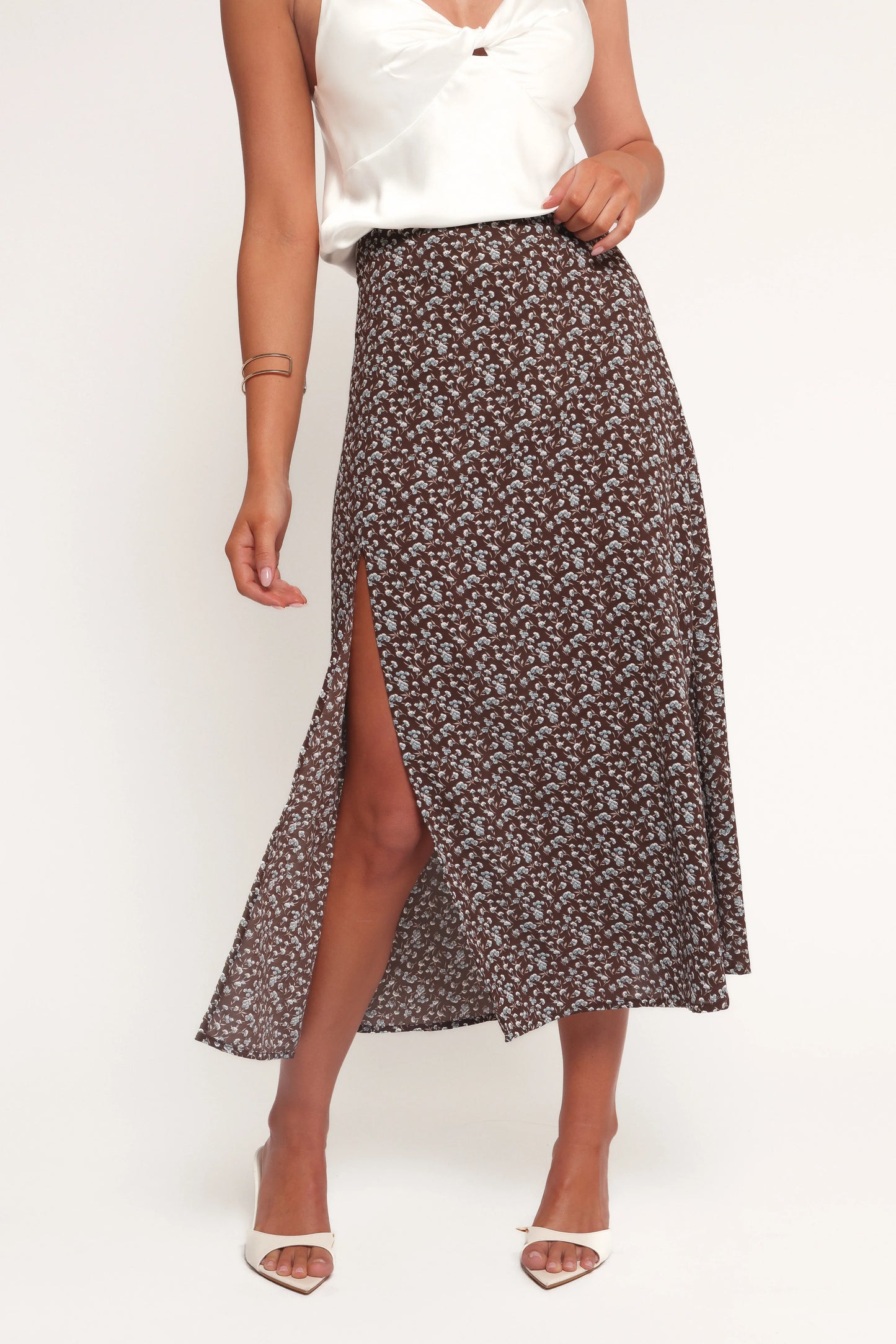 Willow Midi Skirt Brown Blue Floral