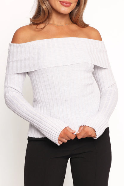 Anderson Wide Rib Off Shoulder Top Pastel Grey