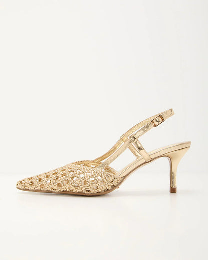 Mira Woven Pointed Toe Slingback Pumps