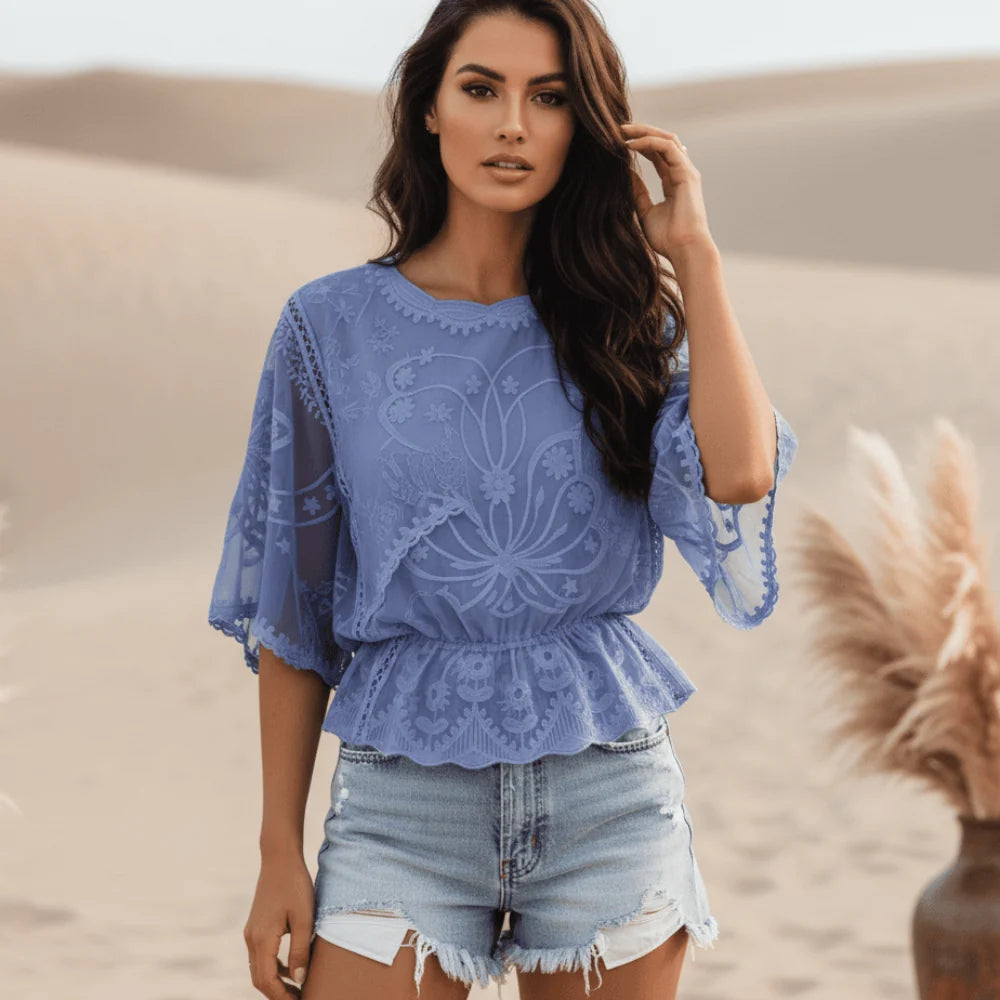 Boho Embroidered Lace Blouse