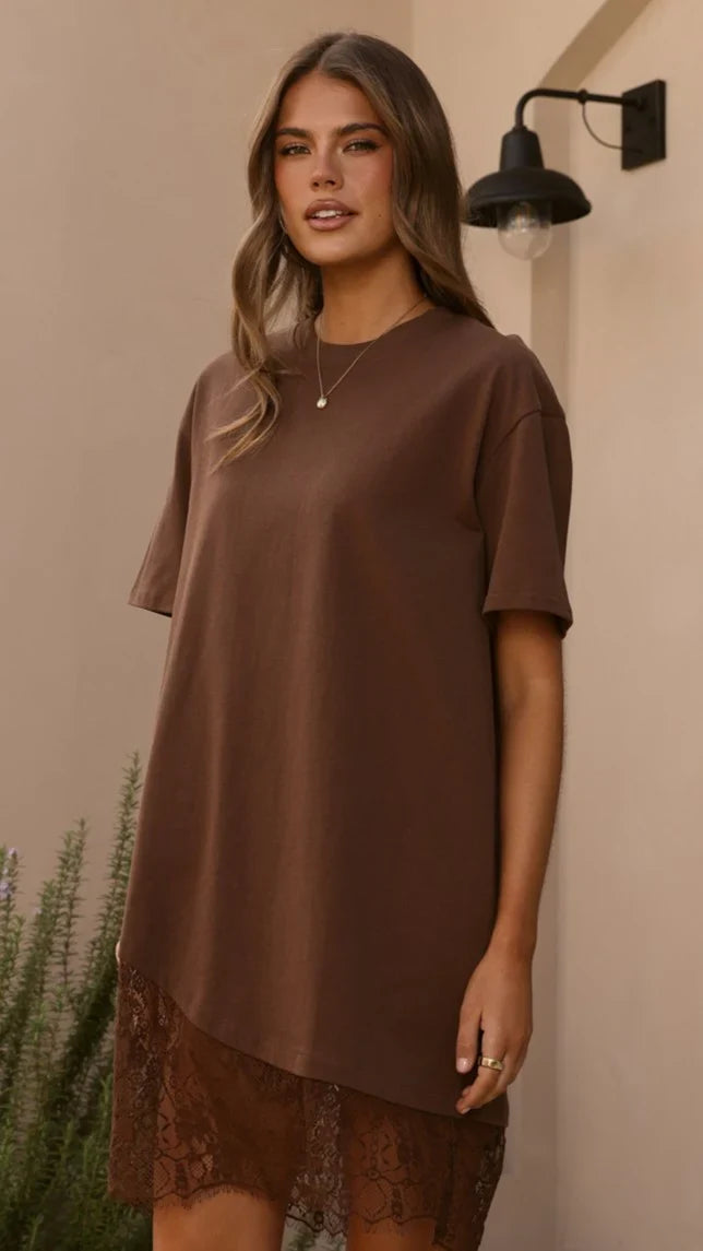Avei Lace T Shirt Mini Dress Chocolate