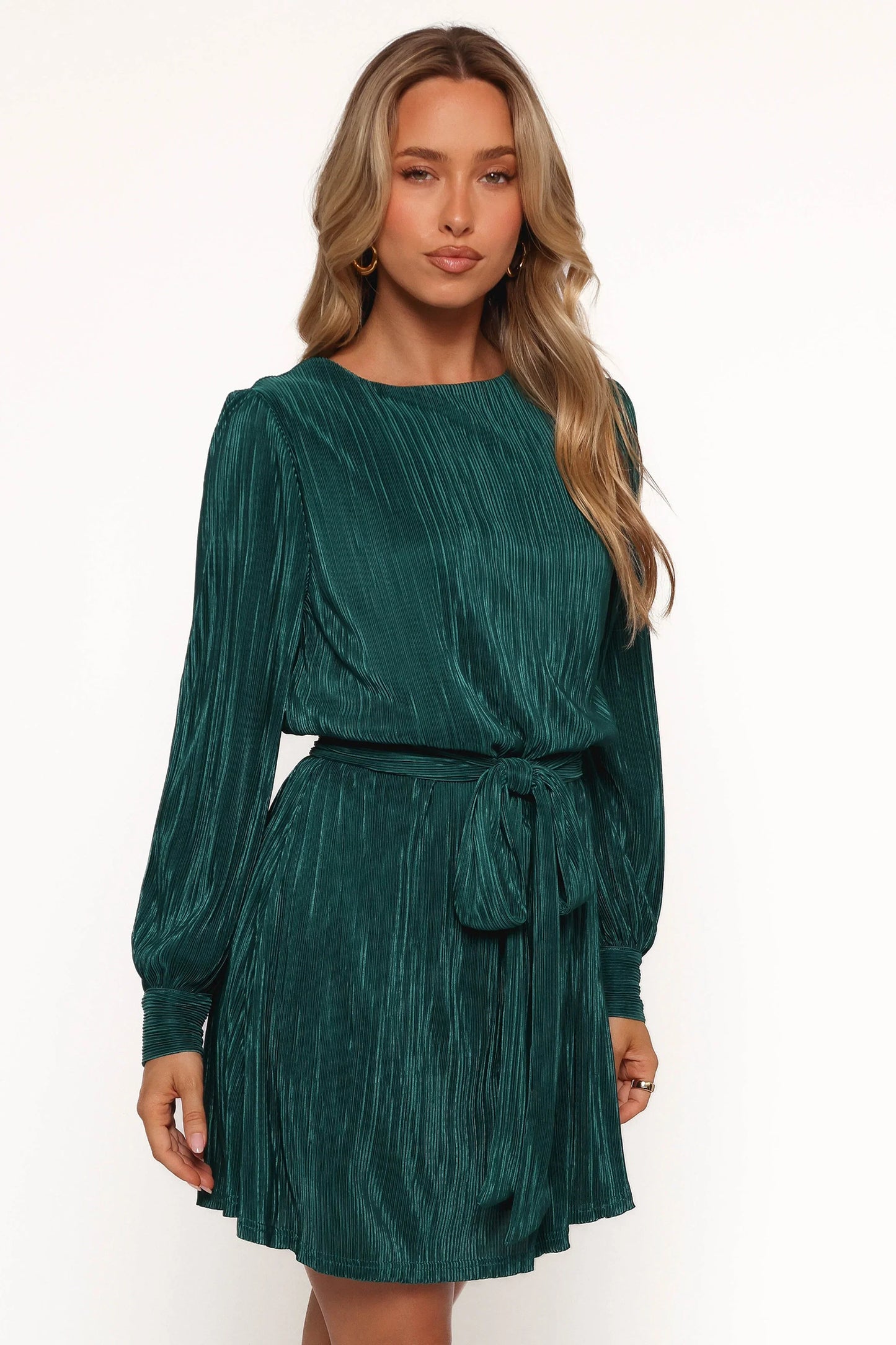 Joy Plisse Mini Dress Dark Jade