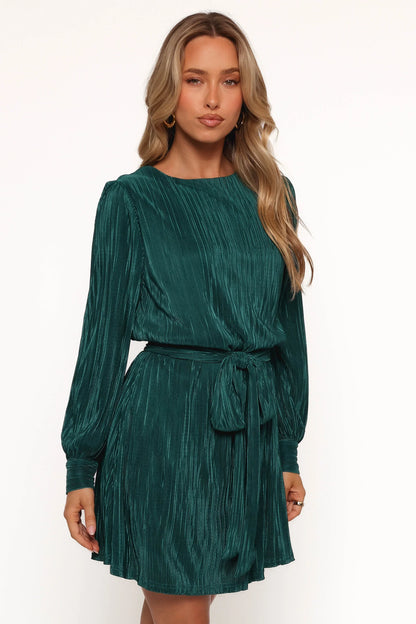 Joy Plisse Mini Dress Dark Jade