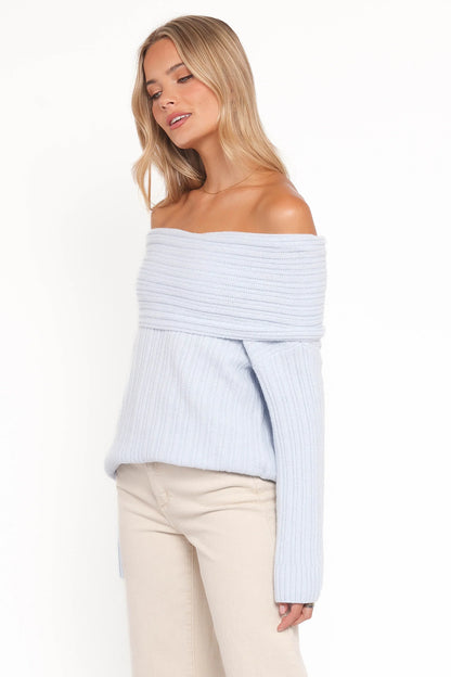 Kenny Off Shoulder Knit Sweater Pale Blue