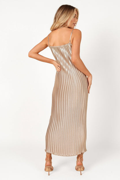 Liza Pleated Maxi Dress Gold