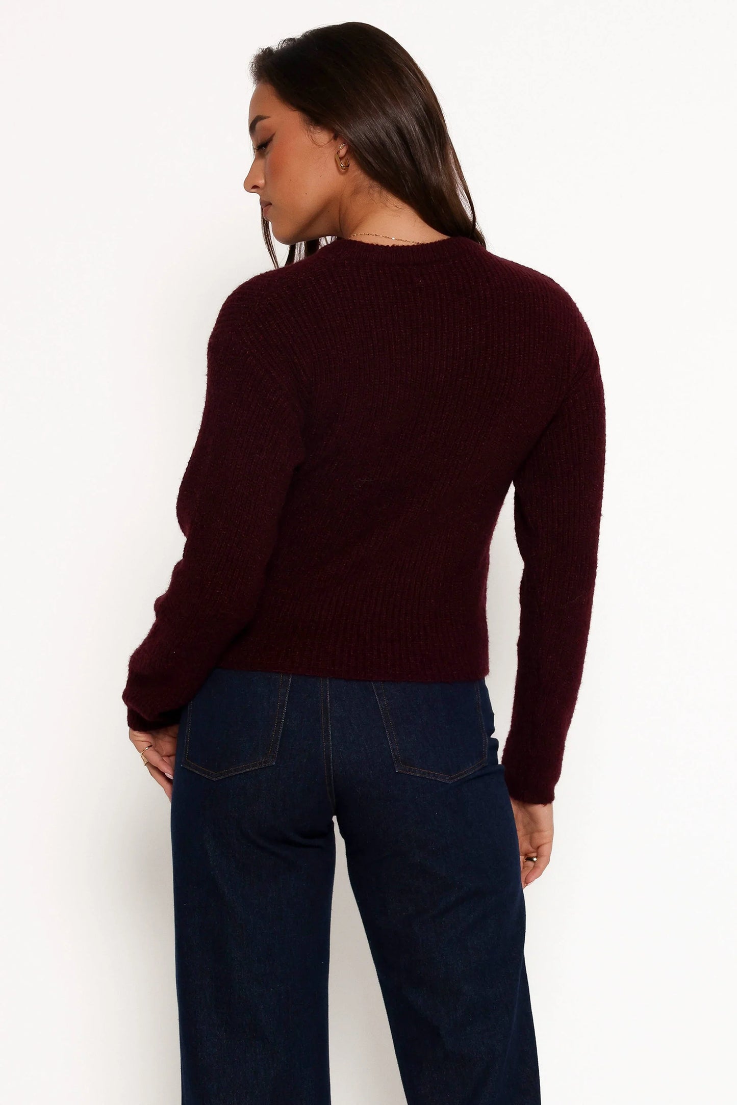 Ettie Wrap Side Tie Knit Sweater Burgundy