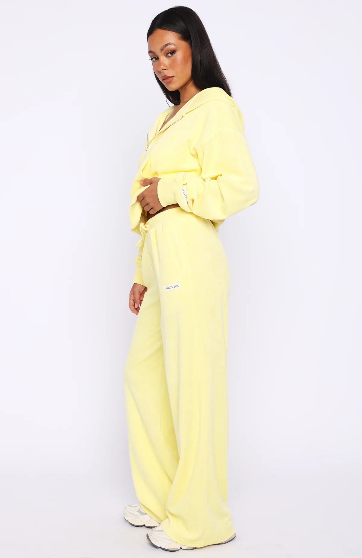 Causing Commotion Terry Wide Leg Sweatpants Lemon