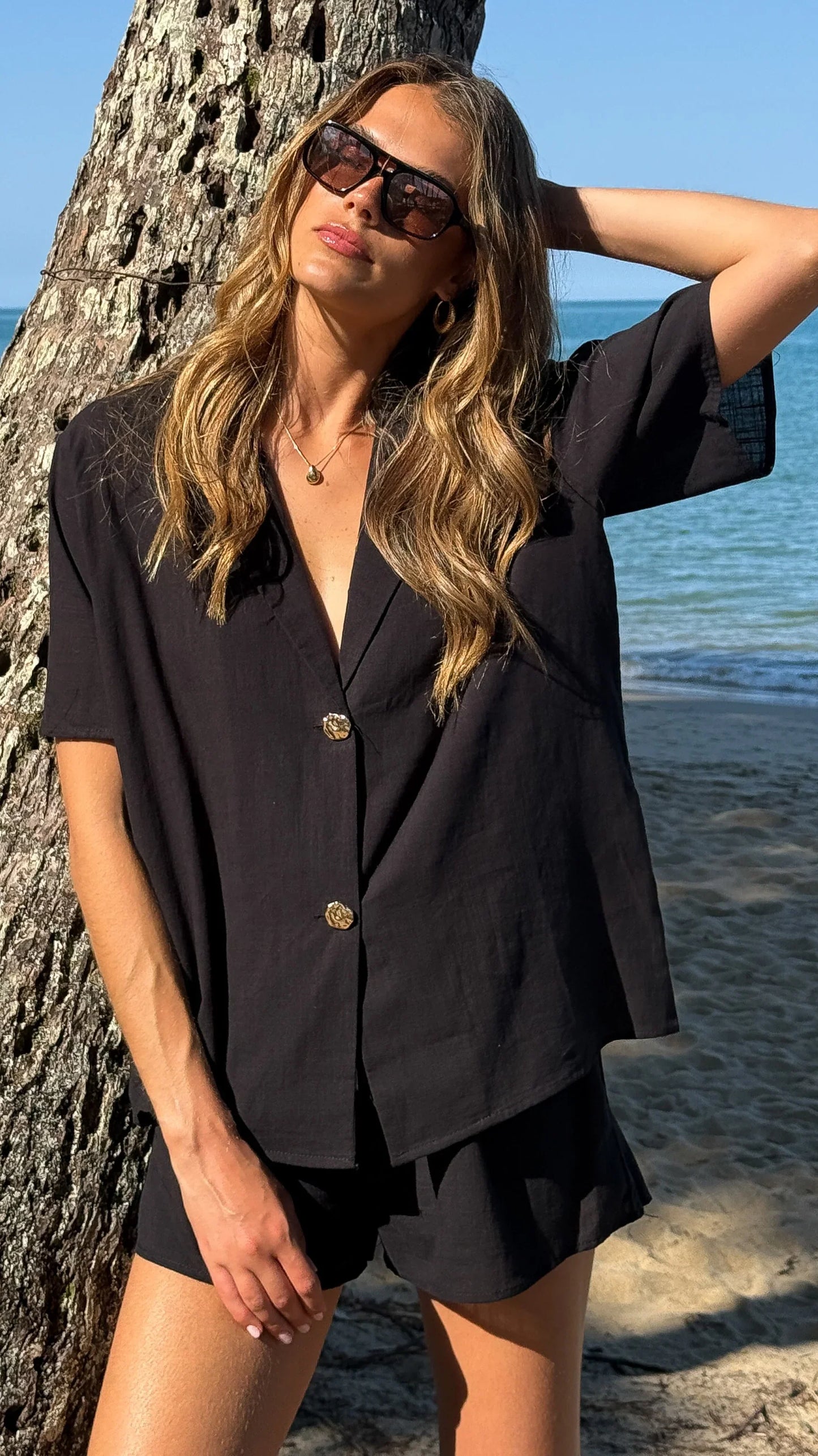 Nadine Shirt and Shorts Set Black