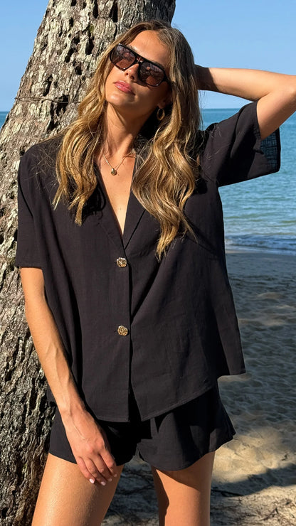 Nadine Shirt and Shorts Set Black