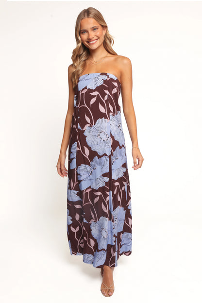 Ottavia Strapless Maxi Dress Blue Poppies