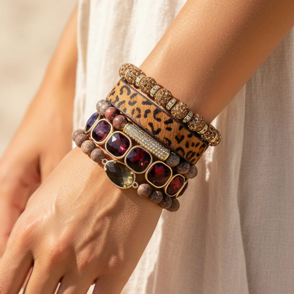 Leopard Print Multilayer Bracelet Set