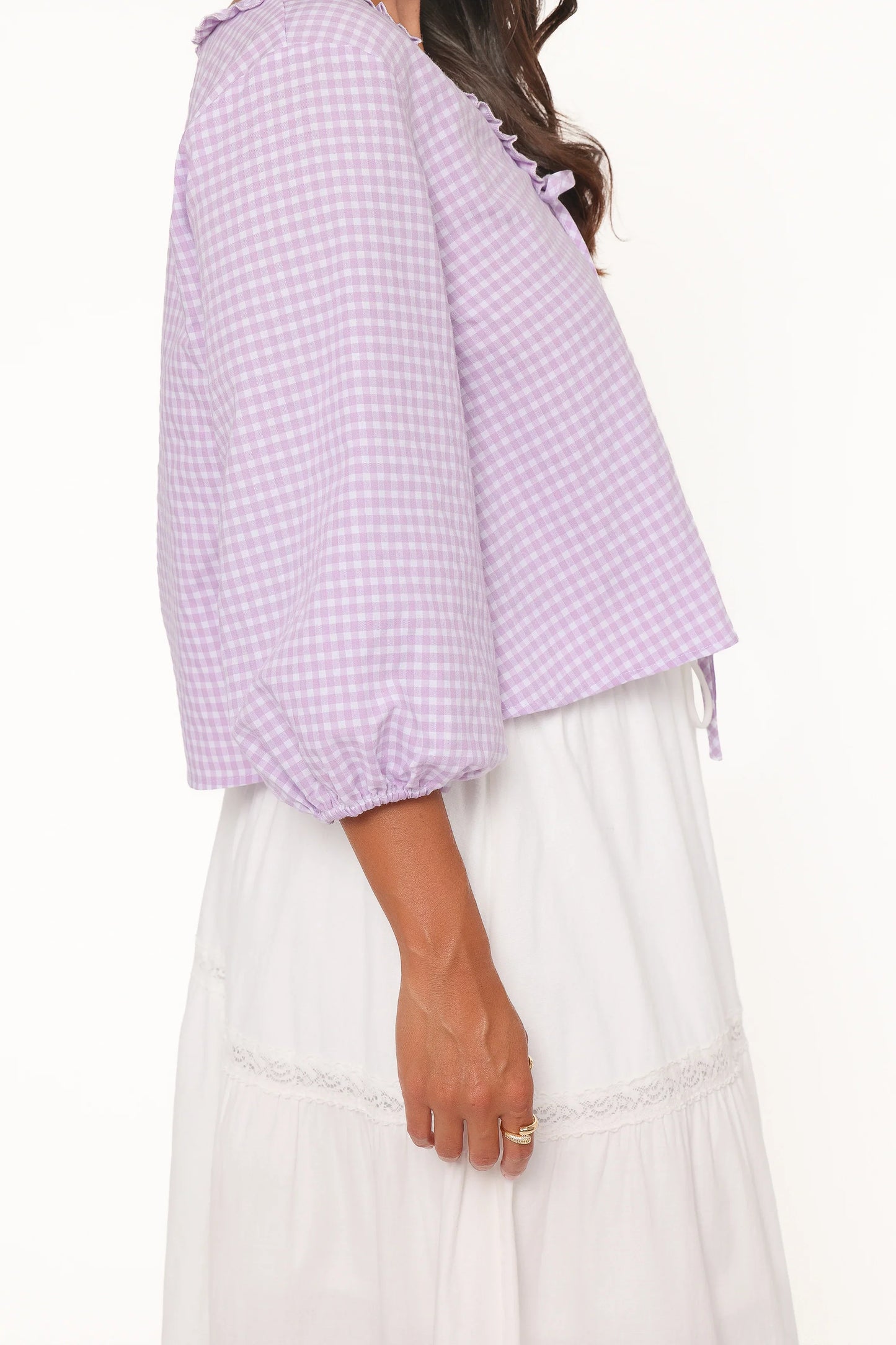 Fainche Front Tie Top Lilac Gingham