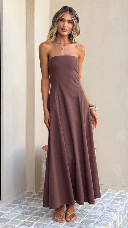 Astrid Strapless Maxi Dress Chocolate
