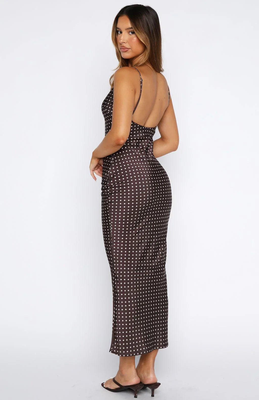 Shes For Keeps Maxi Dress Chocolate Polka Dot