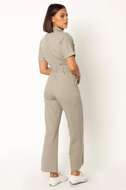 Demi Contrast Stitch Jumpsuit Olive