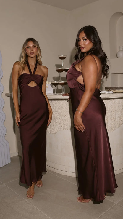 Grace Halter Maxi Dress Chocolate