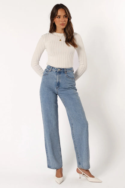 Aneesa Wide Rib Knit Top White