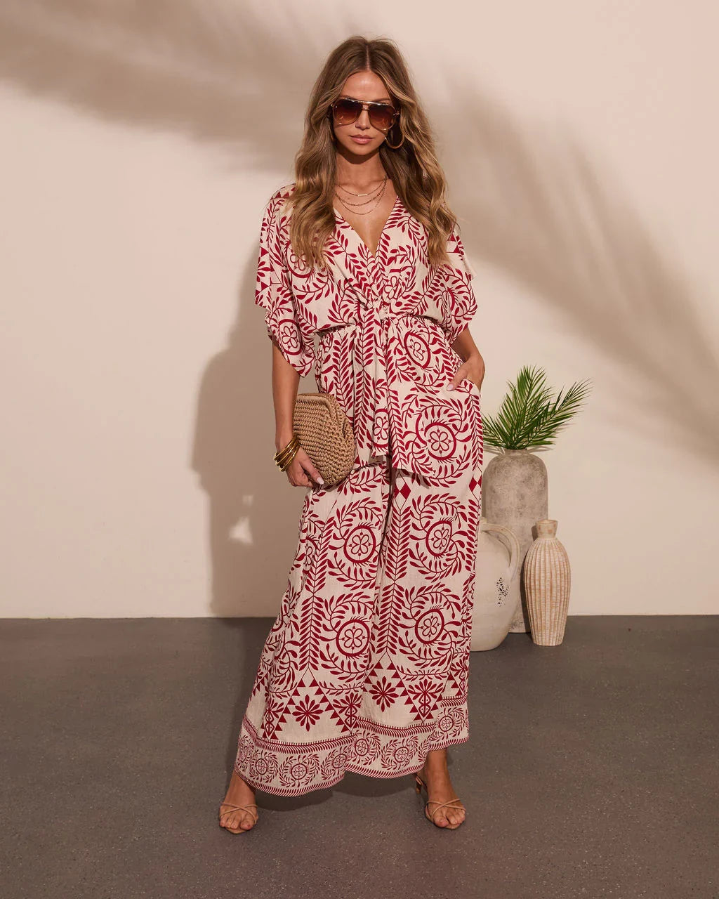 Carlea Abstract Print Waist Tie Jumpsuit